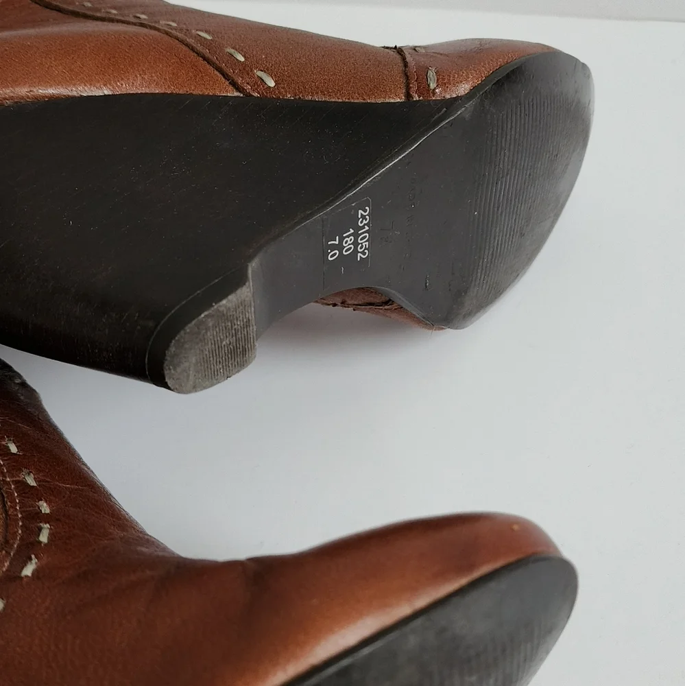 DIBA BOOTS COGNAC BROWN WEDGE HEEL  KNEE HIGH ALMOND TOE BUCKLE LEATHER 7 - Picture 15 of 16